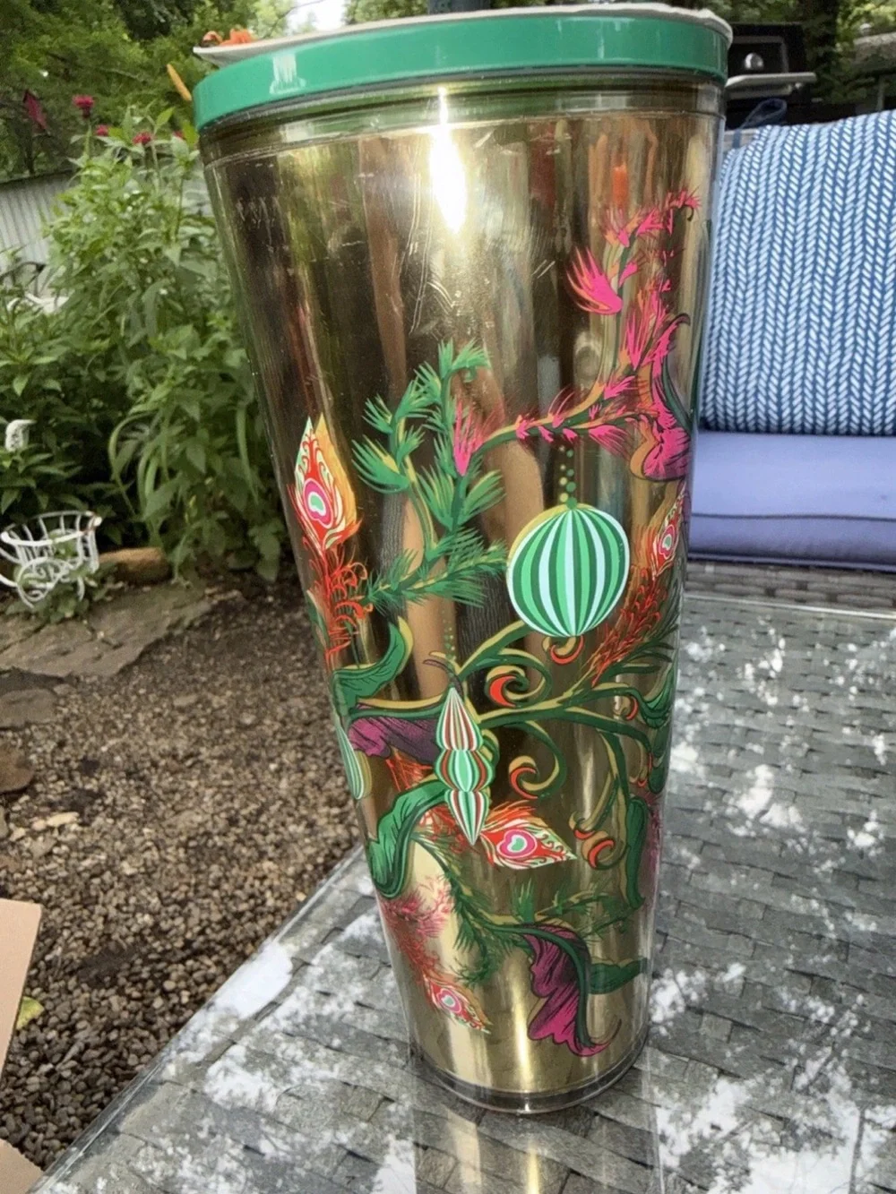 Starbucks 2024 Holiday Gold Peacock Reindeer Straw Topper Venti Tumbler 24oz NEW